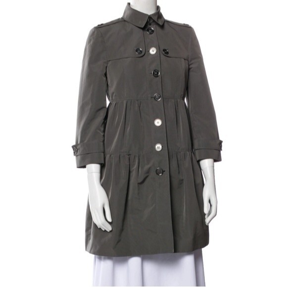 Burberry Gray Chic Edgy Feminine Coquette Girl Babydoll Tiered Trench Size 2 - Picture 2 of 4